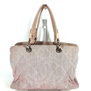 CHANEL denim CC logo bag, large Coco logo, shoulder handbag, cotton, women's,...